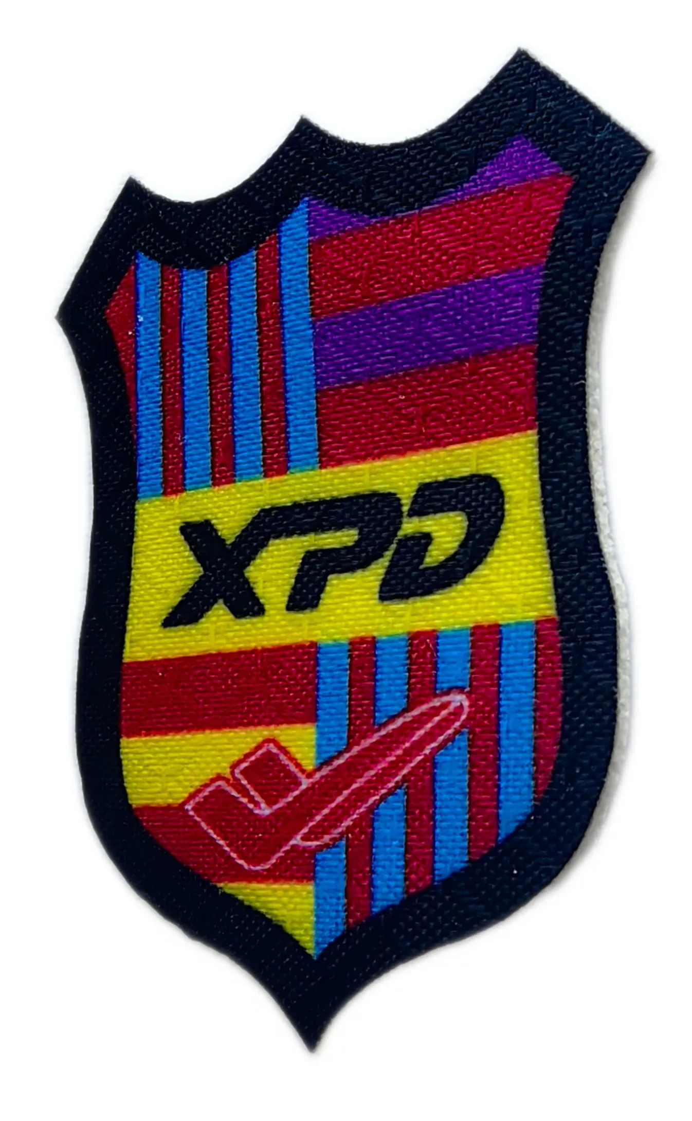 XPD Shield-Shape Custom Woven Patch (1.55”W x 2”H, Cut Edge)-Right Side