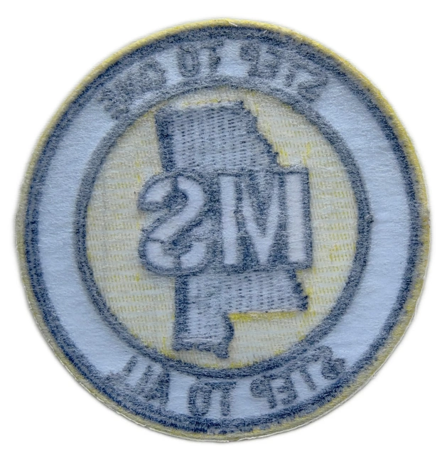 Tailored University State Pride Embroidered Patch Sample: Mississippi State “Step To One” Motto Design-Back Side