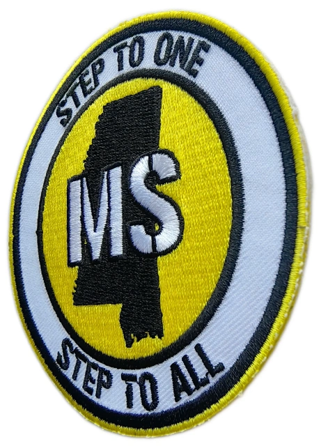 Tailored University State Pride Embroidered Patch Sample: Mississippi State “Step To One” Motto Design-Right Side