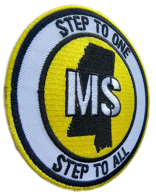 Tailored University State Pride Embroidered Patch Sample: Mississippi State “Step To One” Motto Design-Left Side