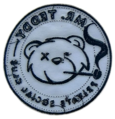 Tailored Private Social Club Embroidered Patch Sample: Mr. Teddy Club Vintage Teddy Bear Design-Back Side