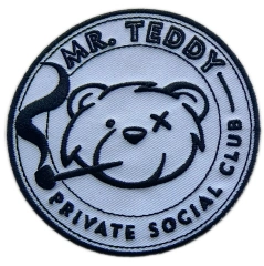 Tailored Private Social Club Embroidered Patch Sample: Mr. Teddy Club Vintage Teddy Bear Design-Front Side