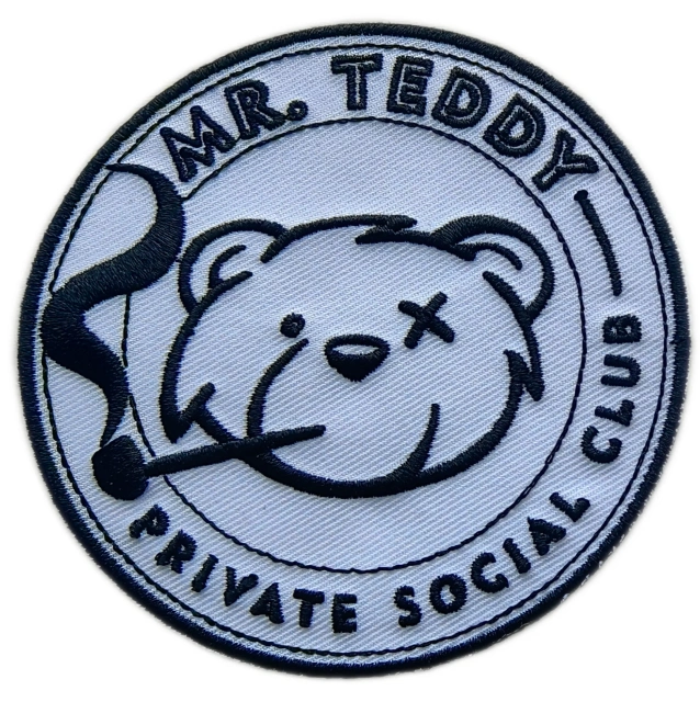 Tailored Private Social Club Embroidered Patch Sample: Mr. Teddy Club Vintage Teddy Bear Design-Front Side