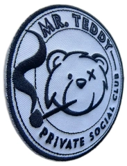 Tailored Private Social Club Embroidered Patch Sample: Mr. Teddy Club Vintage Teddy Bear Design-Left Side