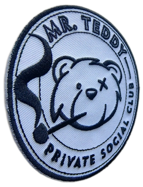 Tailored Private Social Club Embroidered Patch Sample: Mr. Teddy Club Vintage Teddy Bear Design-Left Side