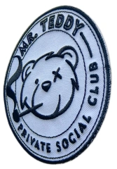 Tailored Private Social Club Embroidered Patch Sample: Mr. Teddy Club Vintage Teddy Bear Design-Right Side