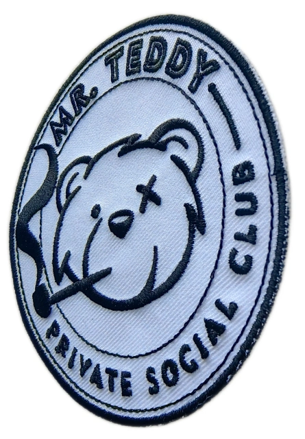 Tailored Private Social Club Embroidered Patch Sample: Mr. Teddy Club Vintage Teddy Bear Design-Right Side
