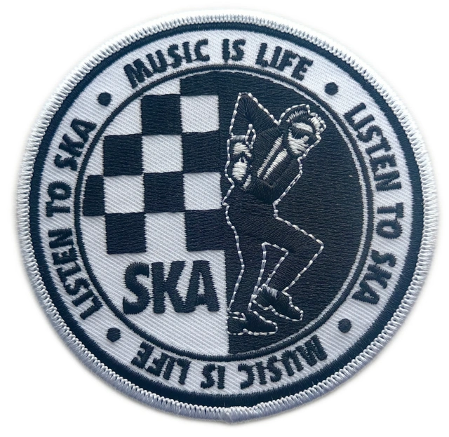 Tailored Ska Subculture Embroidered Patch Sample: "Music Is Life" Rude Boy Design-Front Side