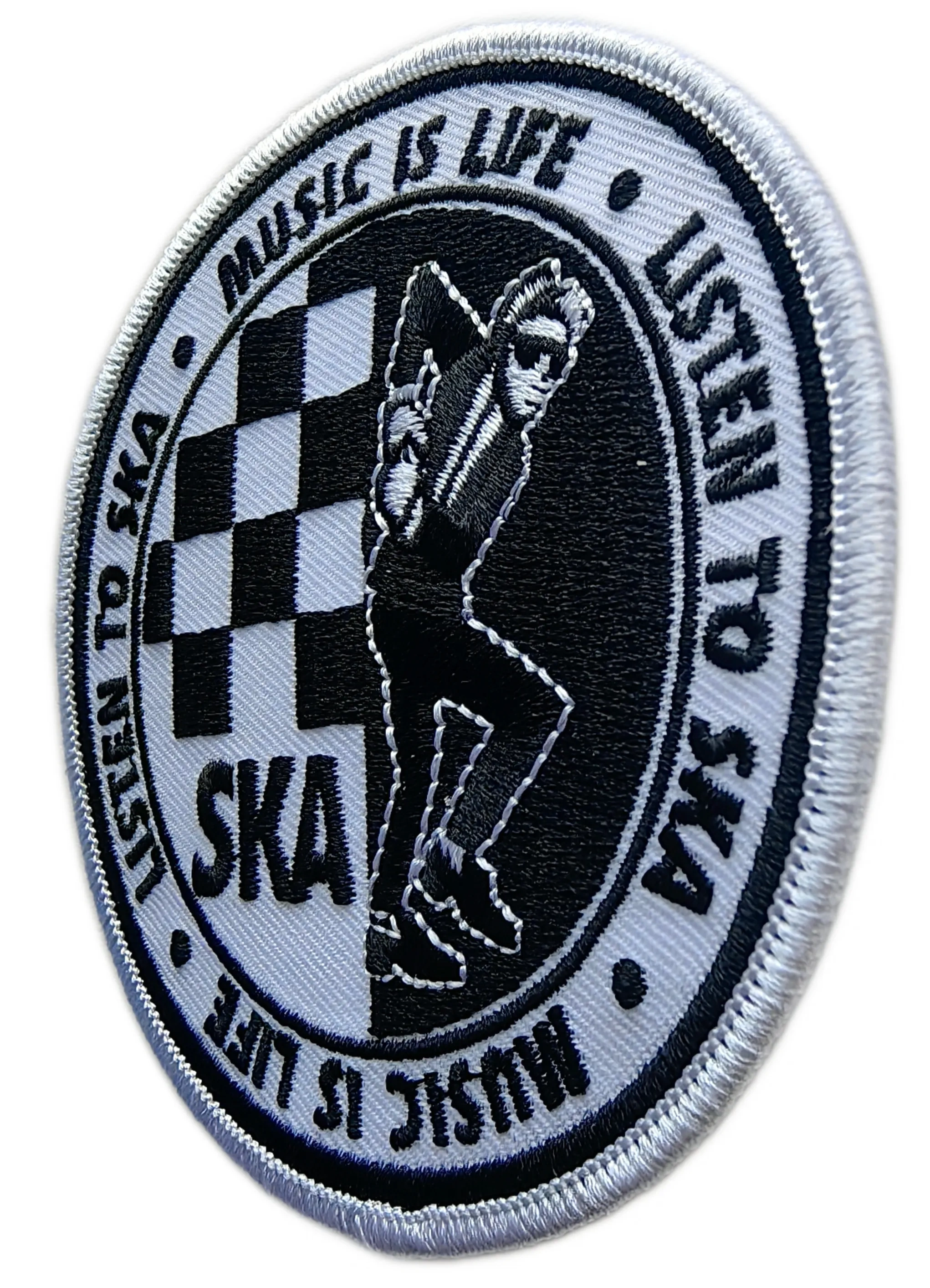 Tailored Ska Subculture Embroidered Patch Sample: "Music Is Life" Rude Boy Design-Left Side