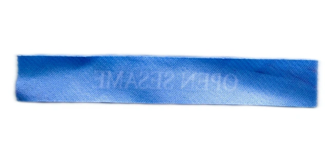 Custom "OPEN SESAME" Printed Woven Label (3.2"W x 0.5"H, Cut Edge)-Back Side