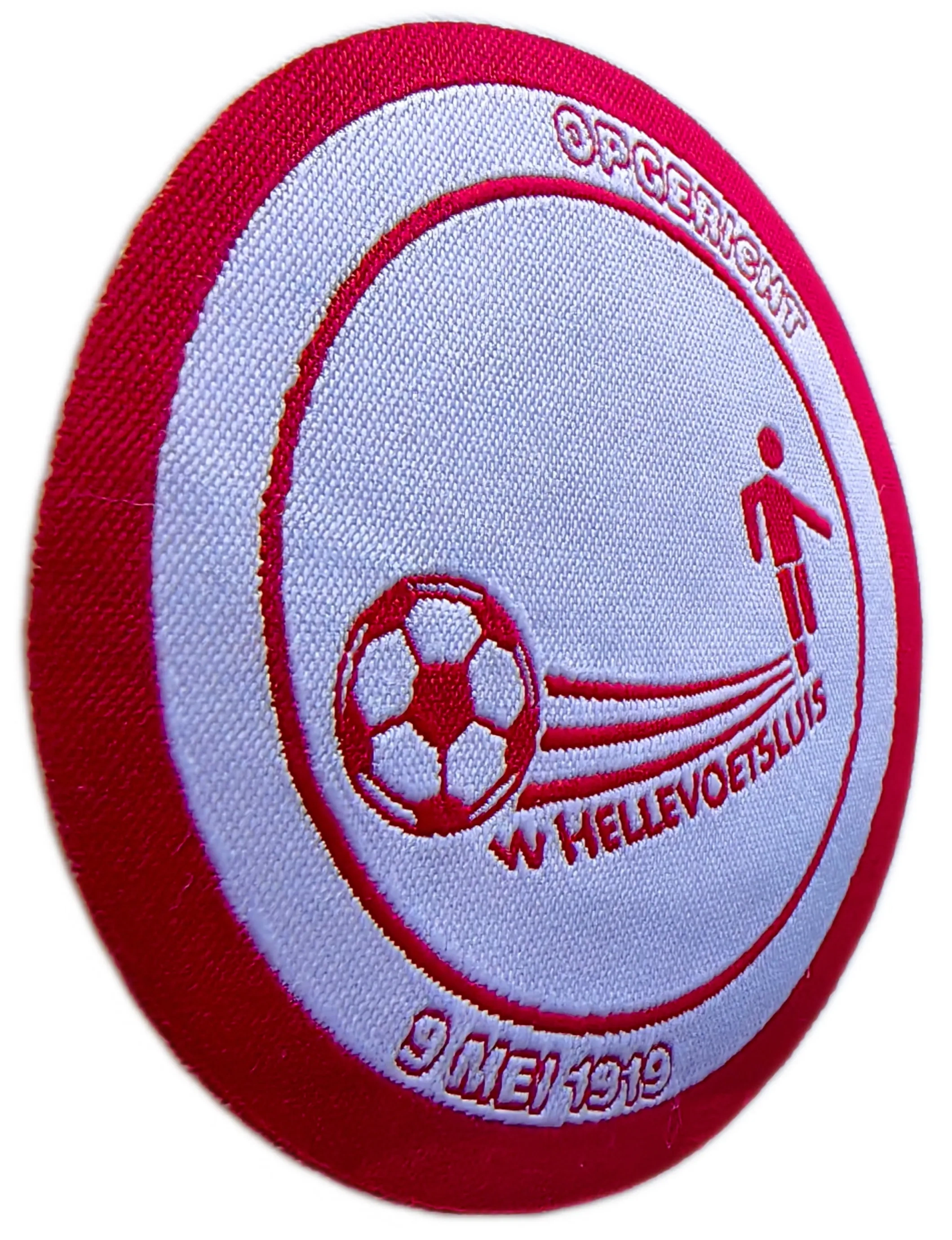 Custom 2.8" Circular Cut-Edge Woven Patch - W Hellevoetsluis Soccer Club Commemorative Emblem-Left Side