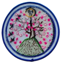 Custom Embroidered Day and Night Cherry Blossom Art Patch Display Sample-Back Side