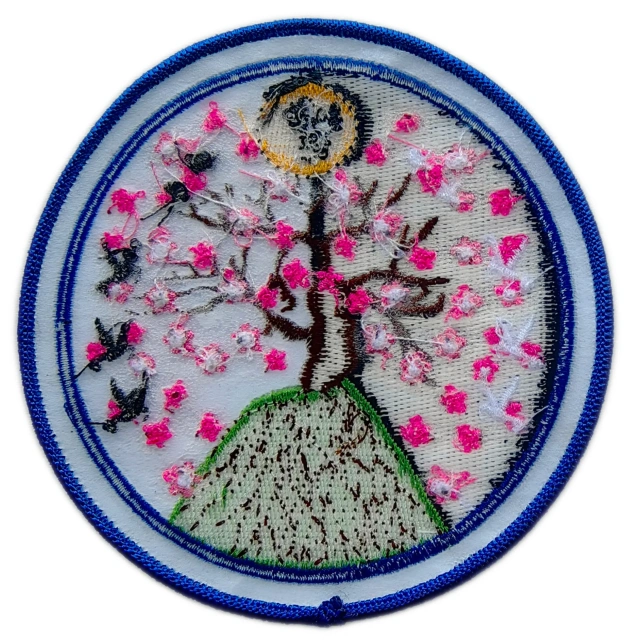Custom Embroidered Day and Night Cherry Blossom Art Patch Display Sample-Back Side