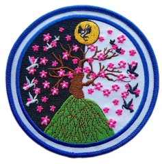 Custom Embroidered Day and Night Cherry Blossom Art Patch Display Sample-Front Side