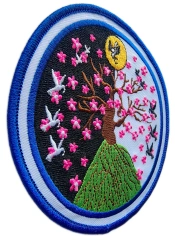 Custom Embroidered Day and Night Cherry Blossom Art Patch Display Sample-Left Side