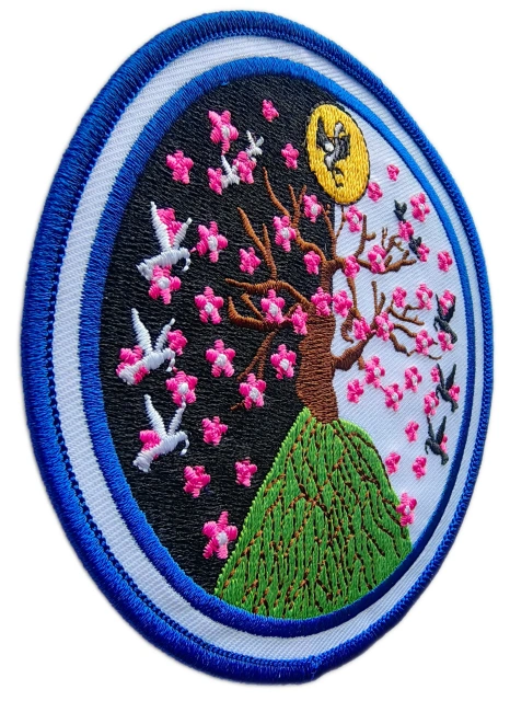 Custom Embroidered Day and Night Cherry Blossom Art Patch Display Sample-Left Side