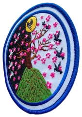 Custom Embroidered Day and Night Cherry Blossom Art Patch Display Sample-Right Side