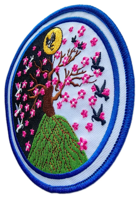 Custom Embroidered Day and Night Cherry Blossom Art Patch Display Sample-Right Side