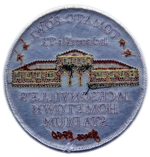 Custom Embroidered Hometown Stadium Patch: Jacksonville TX Tomato Bowl Display Sample-Back Side