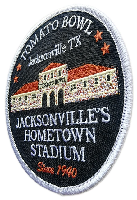 Custom Embroidered Hometown Stadium Patch: Jacksonville TX Tomato Bowl Display Sample-Right Side