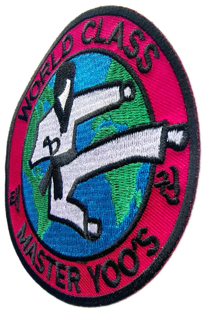 Custom Embroidered Martial Arts School Logo Patch: Master Yoo's World Class Taekwondo Display Sample-Right Side