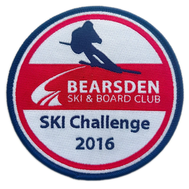 Custom Woven Event Patch: Bearsden Ski & Board Club Display Sample-Front Side