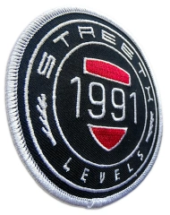 Custom Embroidered "Street Levels" 1991 Brand Logo Patch Display Sample-Left Side