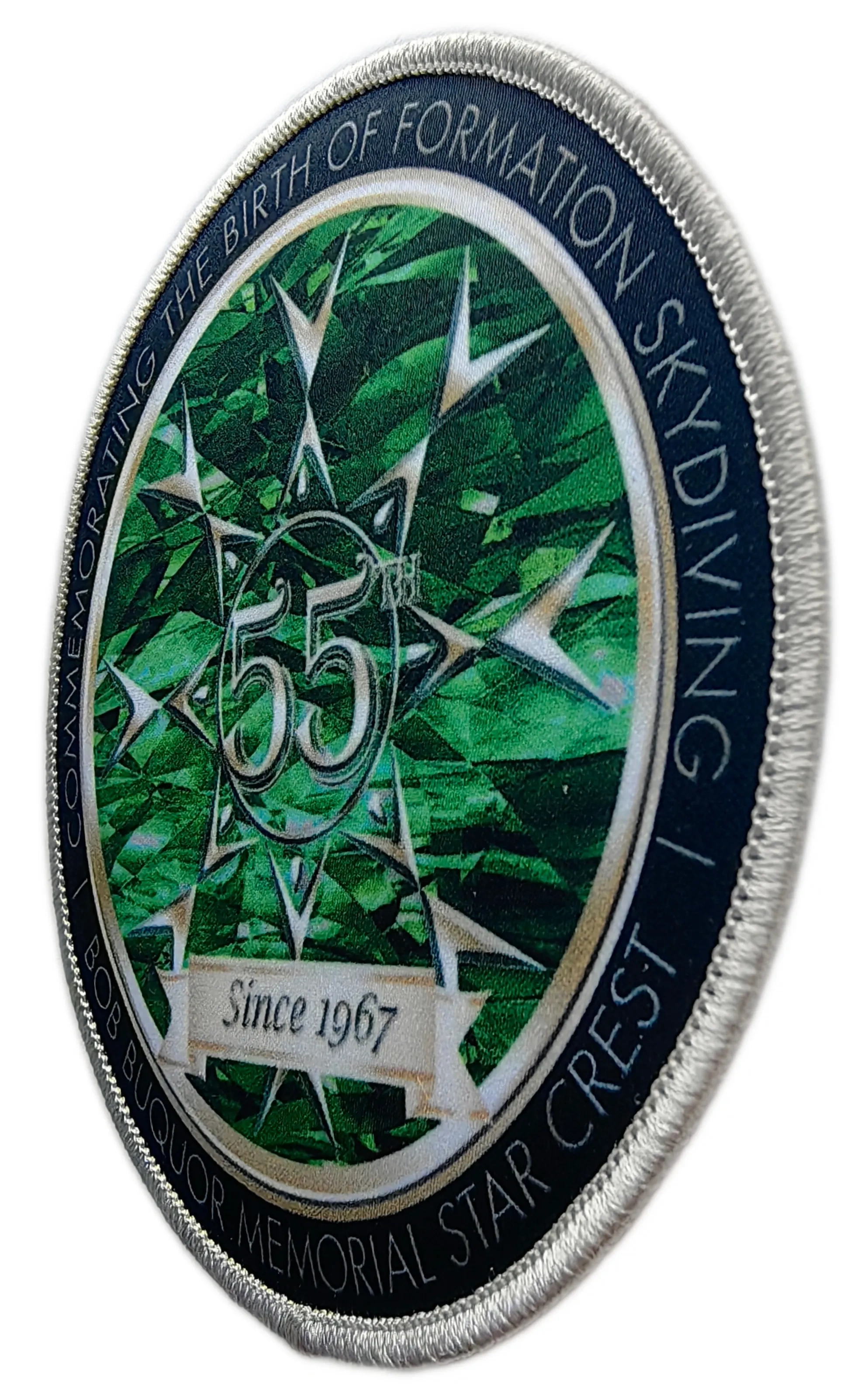 Custom Sublimated Skydiving Memorial Patch: Bob Buquor Memorial Star Crest 55th Anniversary Display Sample-Right Side