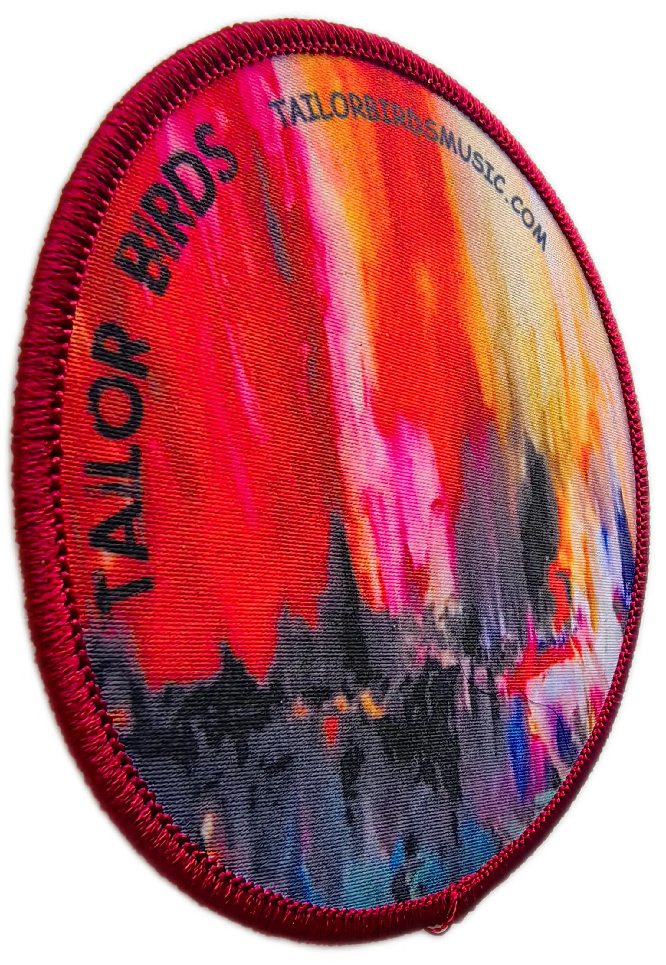 Custom Sublimated Music Brand Patch: "Tailor Birds" Abstract Art Display Sample-Left Side