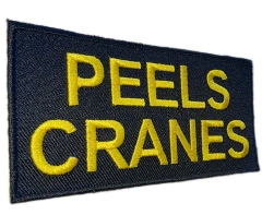 Custom Embroidered "PEELS CRANES" Company Patch (Manufacturing Sample)-Left Side