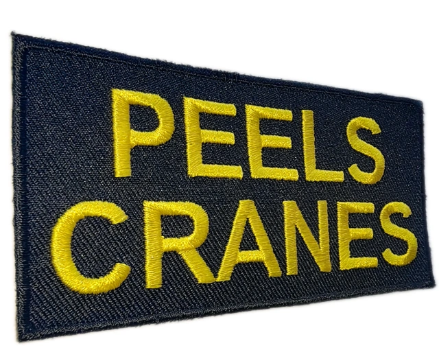 Custom Embroidered "PEELS CRANES" Company Patch (Manufacturing Sample)-Left Side