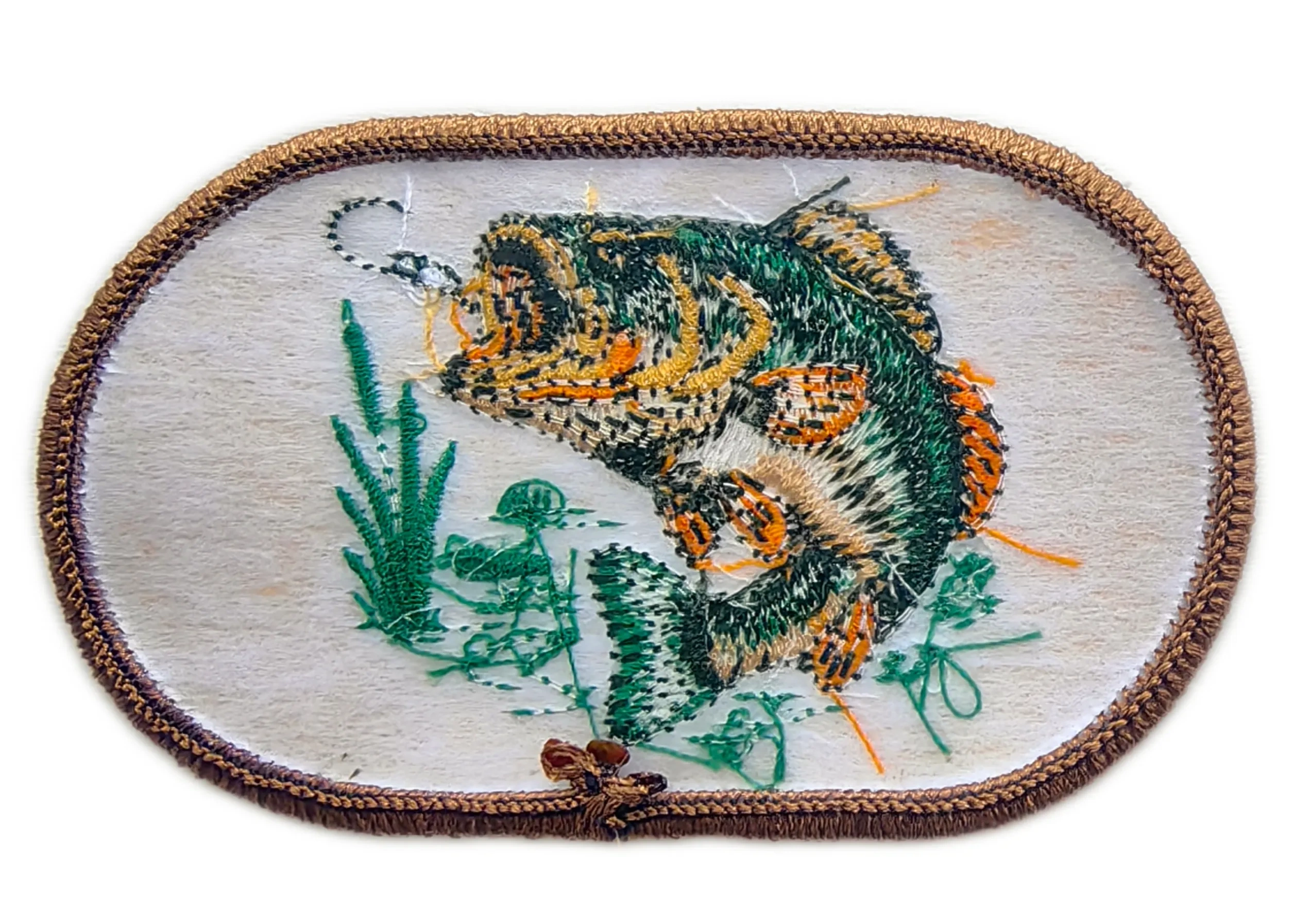 Custom Embroidered Patch Example: Leaping Bass Fish Design-Back Side