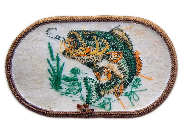 Custom Embroidered Patch Example: Leaping Bass Fish Design-Back Side