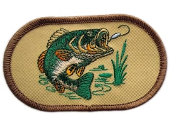 Custom Embroidered Patch Example: Leaping Bass Fish Design-Front Side