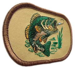 Custom Embroidered Patch Example: Leaping Bass Fish Design-Left Side