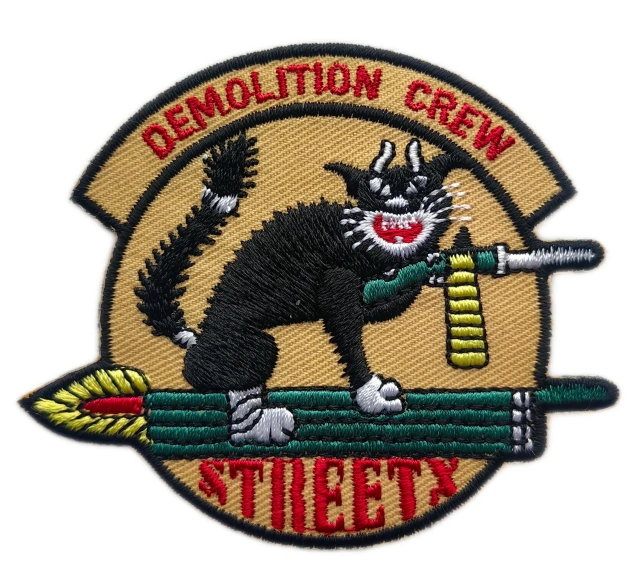 Custom Embroidered Patch Example: "Demolition Crew Streety" Cat Design-Front Side