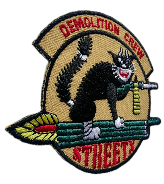 Custom Embroidered Patch Example: "Demolition Crew Streety" Cat Design-Left Side