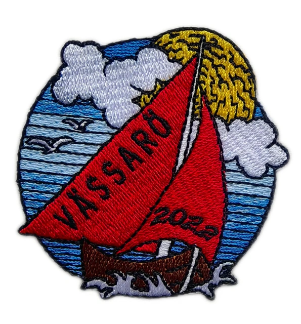 Custom Embroidered Patch Example: Sailing Boat VÄSSARÖ 2022-Front Side