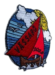 Custom Embroidered Patch Example: Sailing Boat VÄSSARÖ 2022-Left Side