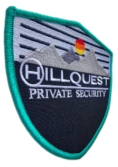 Custom Embroidered Patch Example: Hillquest Private Security Emblem-Left Side