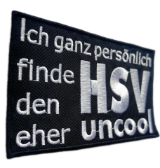 Custom Embroidered Patch Example: "Ich finde HSV eher uncool" Text-Left Side