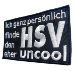 Custom Embroidered Patch Example: "Ich finde HSV eher uncool" Text-Right Side