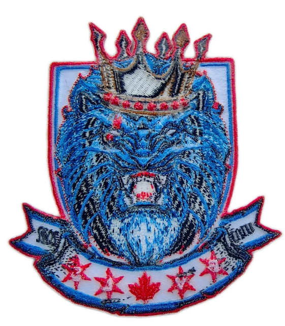 Custom Embroidered Patch Example: Roaring Blue Lion Emblem-Back Side