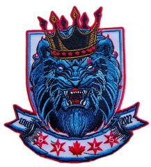 Custom Embroidered Patch Example: Roaring Blue Lion Emblem-Front Side