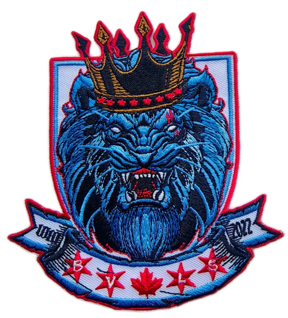 Custom Embroidered Patch Example: Roaring Blue Lion Emblem-Front Side