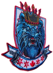 Custom Embroidered Patch Example: Roaring Blue Lion Emblem-Left Side