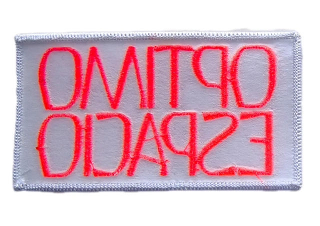 Custom Embroidered Patch Example: "OPTIMO ESPACIO" Text-Back Side