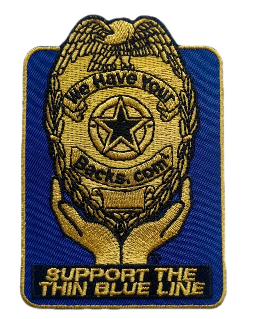 Custom Embroidered Patch Example: "Support The Thin Blue Line" Badge-Front Side