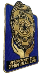 Custom Embroidered Patch Example: "Support The Thin Blue Line" Badge-Left Side