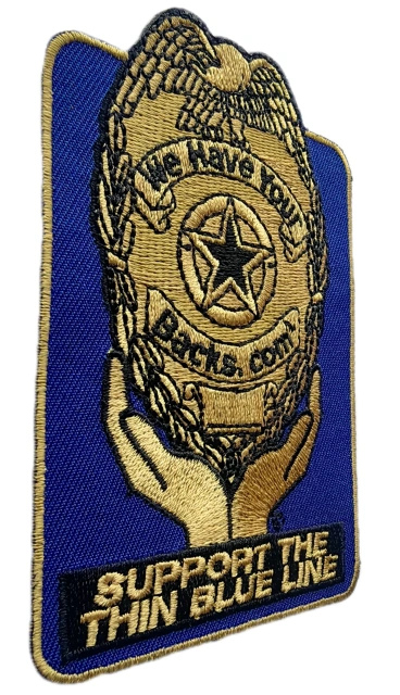 Custom Embroidered Patch Example: "Support The Thin Blue Line" Badge-Left Side